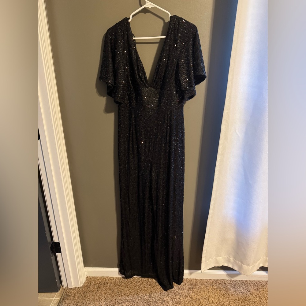 Holiday outfit! Pink Lily Black Sequin Jumpsuit